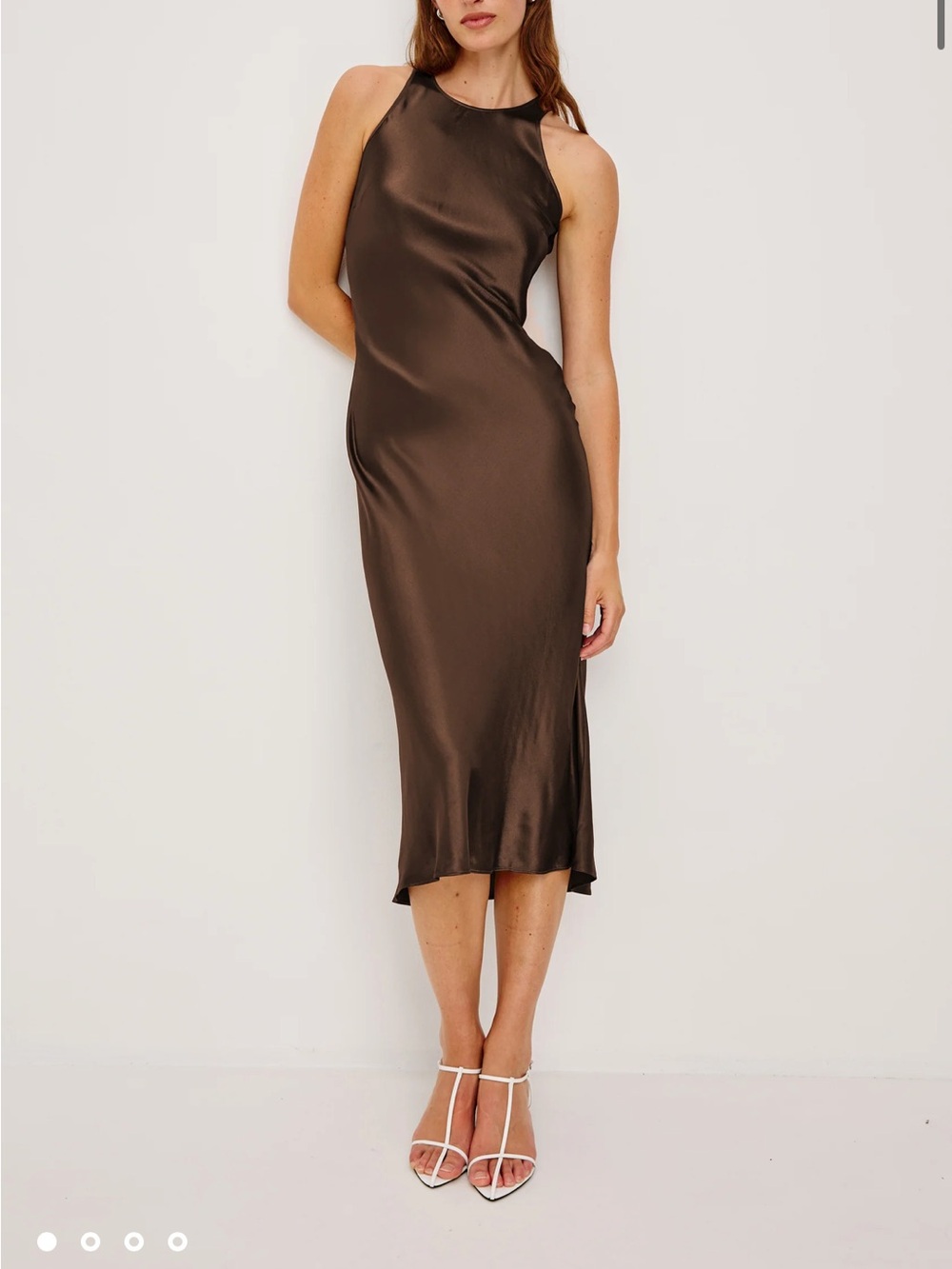 Brown Satin Midi Dress - Rails Solene Dress